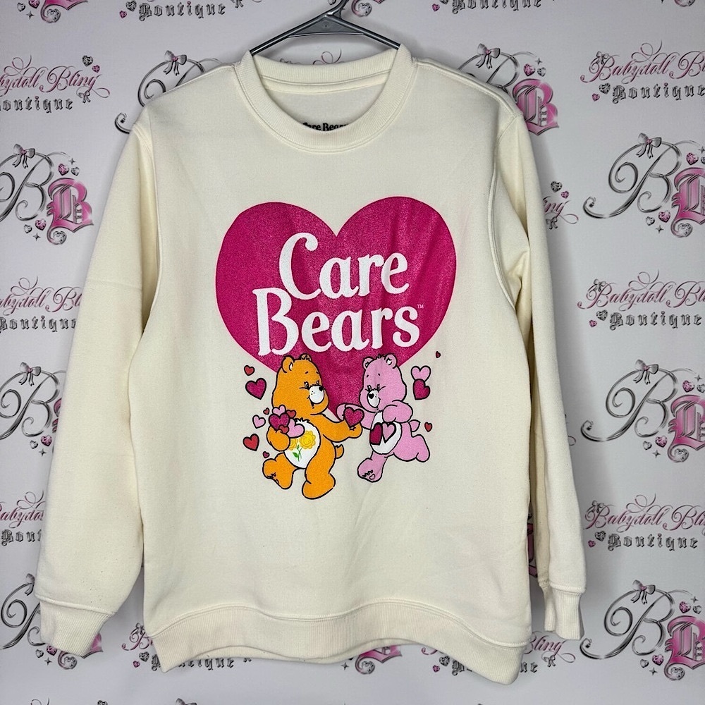 CareBears sweater sparkly pink orange cozy warm fleece interior Cream Sweatshirt